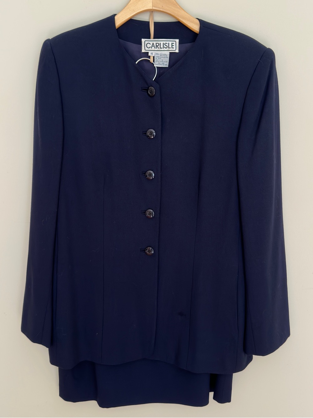 Vintage Carlisle Wool Blend Women's Navy Blue 2-Piece Skirt Suit Size 10
